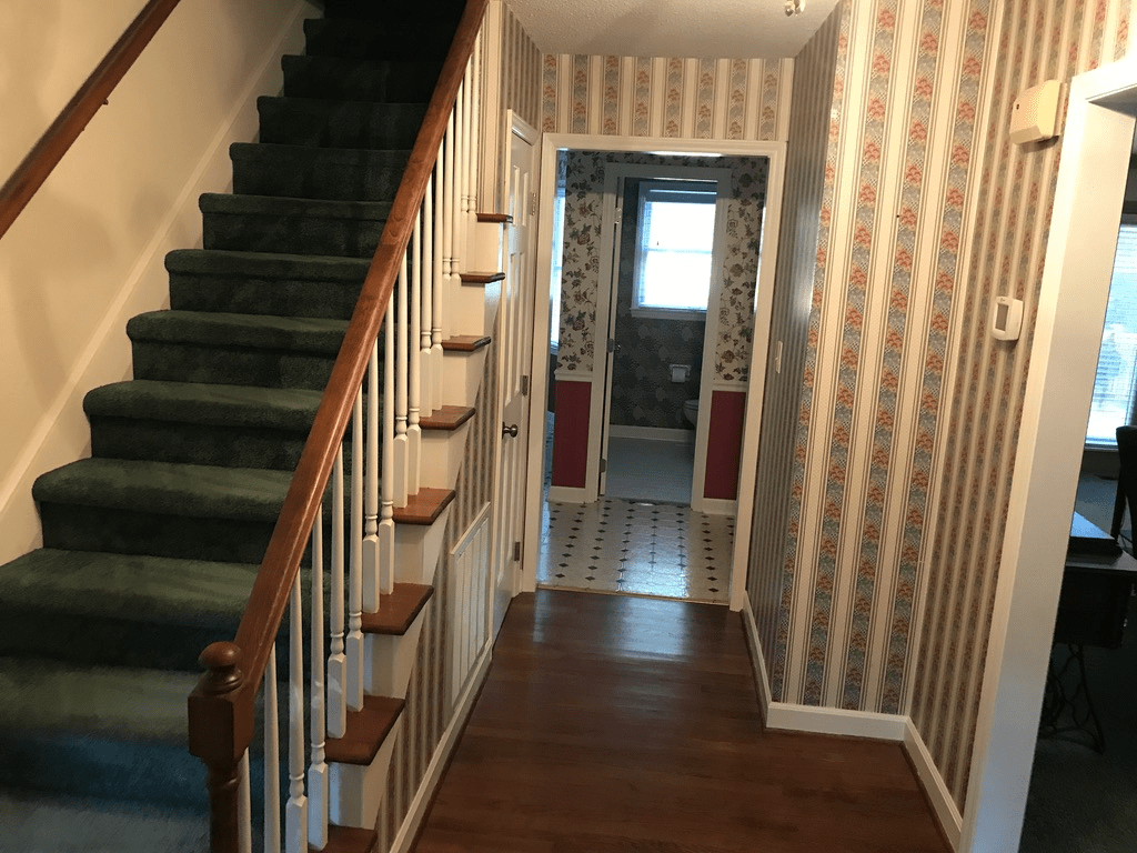 This is how our house looked when we moved in.  Wallpaper everywhere!